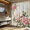 Vintage Roze Pioenroos Bloemen Douchegordijn Met 12 Haken Machine Wasbaar, Perfect Voor Moderne Esthetische Badkamer Douchegordijn