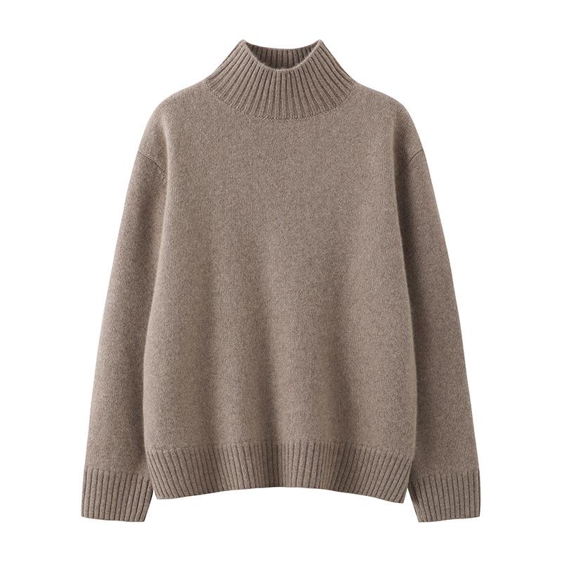 Women's 2025 Fashionable Cashmere Pullover: Long Sleeve, Autumn/Winter, Thick Warm Soft Half-High Collar Loose Knitwear.