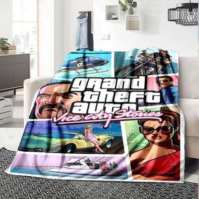 1pc Grand Theft Auto Soft Flannel Blanket with Designer Print A Cozy Blanket for All Seasons, Perfect for the Couch, Bed, Office