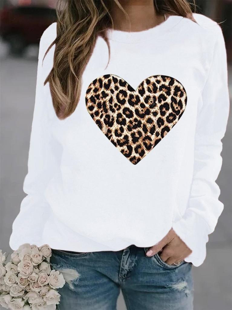 Round Neck Sweatshirts Leopard Print Loose Pullover Casual Tops