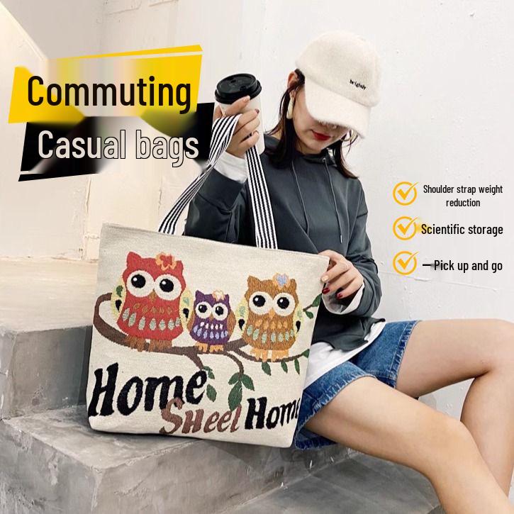 Damen Canvas Pendlertasche mit großem Fassungsvermögen und Cartoon-Druck - Eltern- und Babystaufach mit Reißverschluss