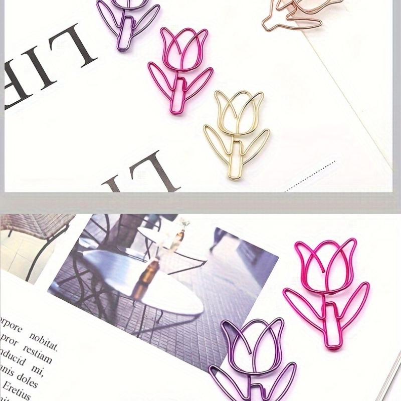 40 ks Tulipánové kancelářské sponky Květinové kreativní kreslené roztomilé kancelářské kancelářské sponky ve tvaru kovové kancelářské sponky