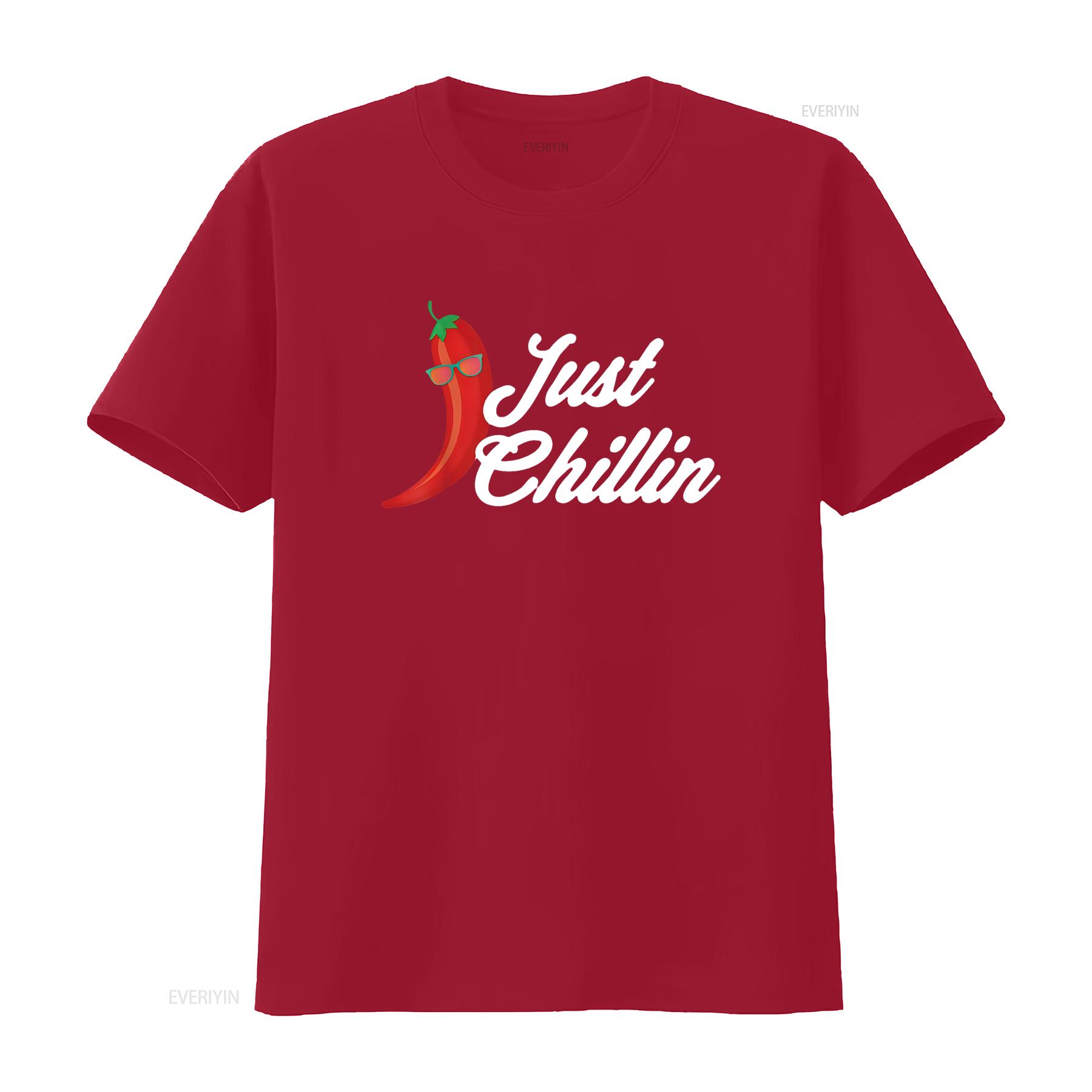 

Womens Funny Just Chillin Chili Pepper T Shirt For Spicy Food Lovers Black vintage Washed fashion homme Stylish Breathable S