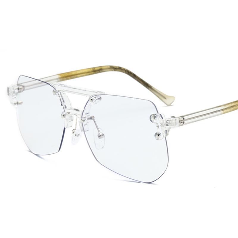 Rimless 1.61 Blue Light Blocking Polygon Prescription Eyeglasses Women Men Big Lens Myopia Spectacle Diopter 0 -0.5 -1.0 To -5.0