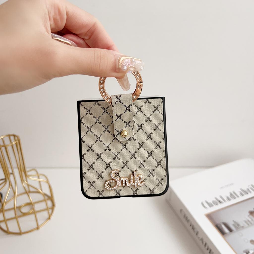 Módní roztomilý usměv zápěstní pásek pouzdro na telefon pro Samsung Galaxy Z Flip 5 4 3 Z Flip3 zflip4 5G kryt pouzdra z umělé kůže