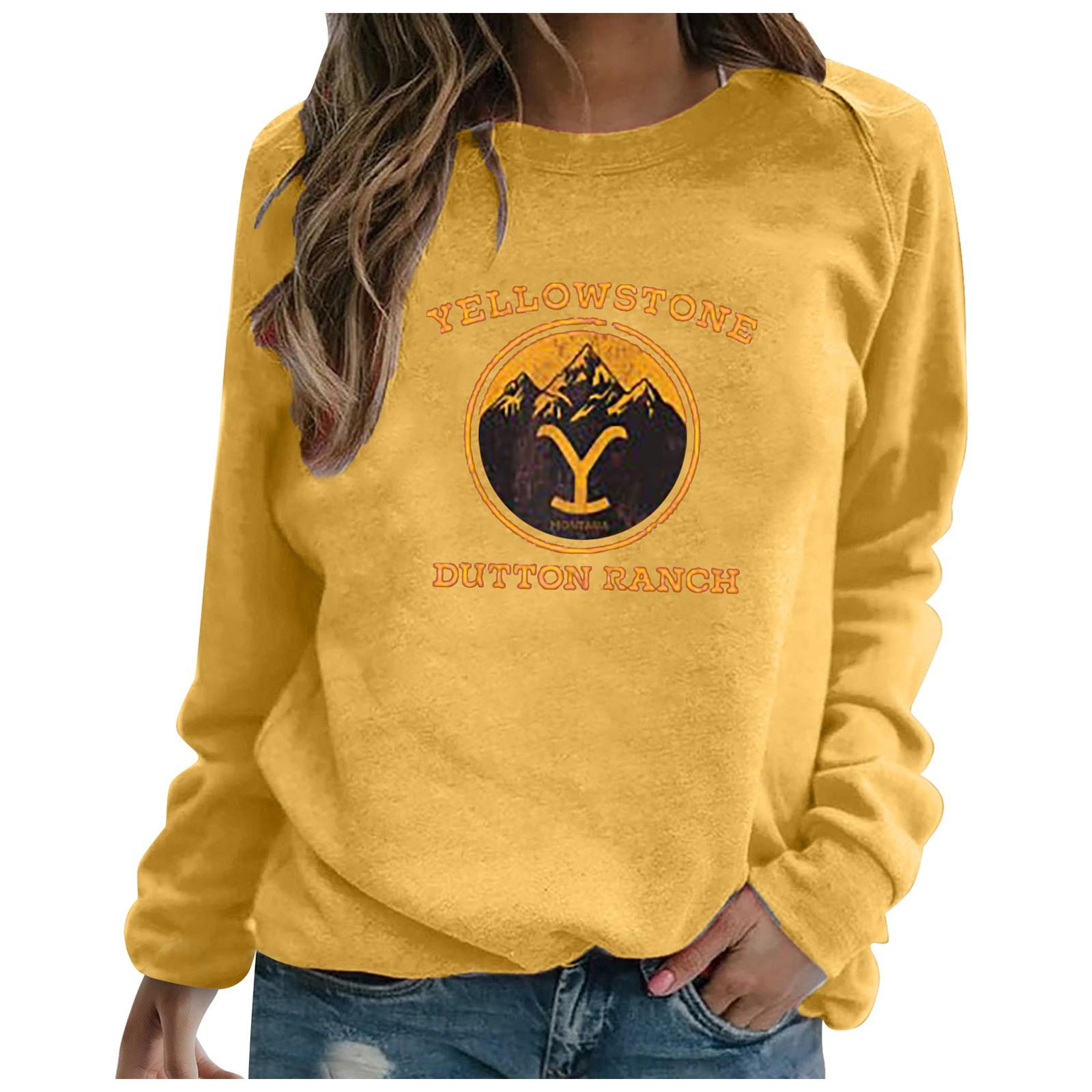 

Women s Printed Round Neck Long Sleeve Pullover Casual Sweatshirt L жовтий