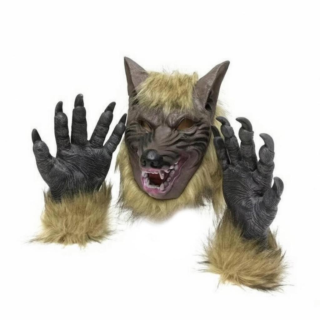 Scary Wolf Face Covering | Snarling Open Mouth Latex Material, canine head covering, for