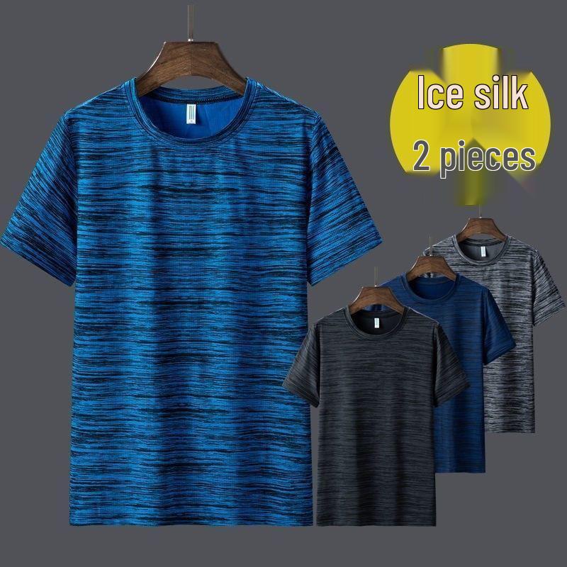 Men's Summer Ice Silk Mesh Breathable Quick-Dry Loose Fit Plus Size Sports T-Shirt