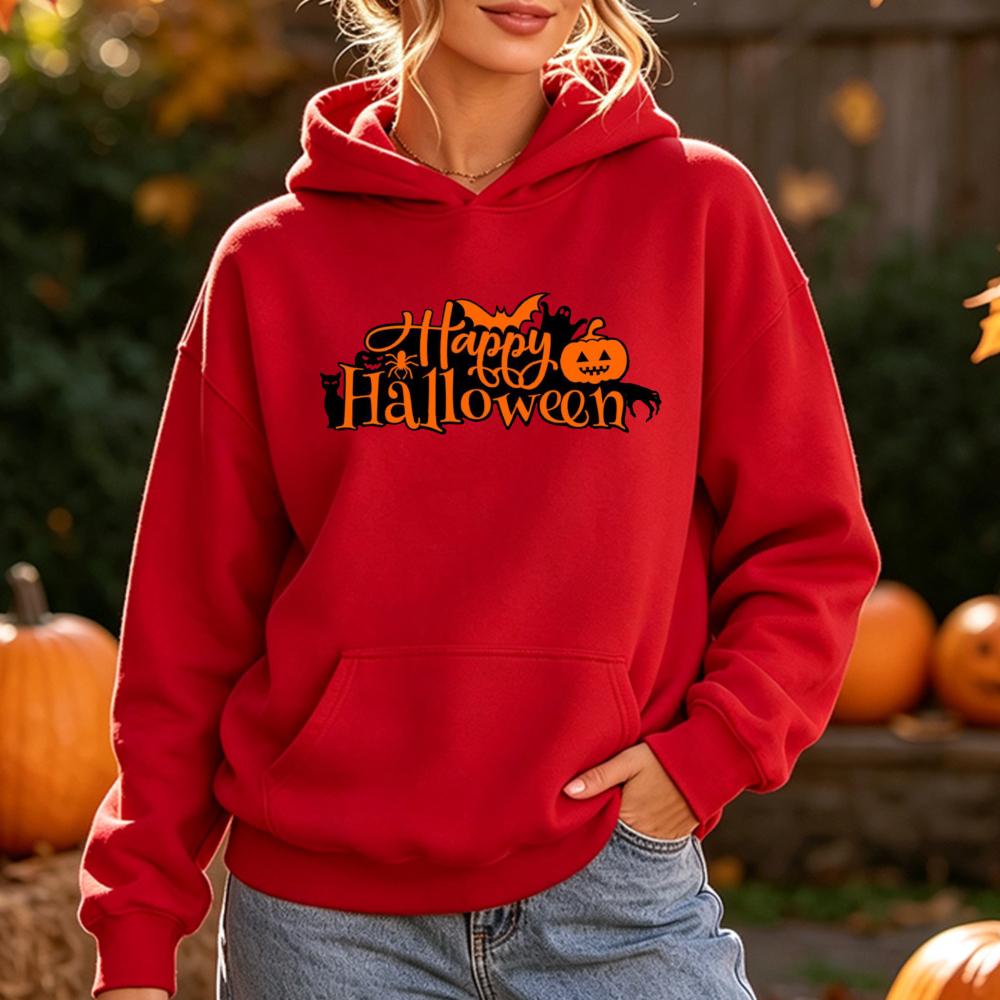 Felice Halloween Felpa con Stampa di Lettere Donna Felpa con Grafica di Zucca e Pipistrello Stagione Spettrale Manica Lunga Tasca Felpa con Cappuccio Top Casual