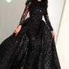 Spring Summer New European American Style Women's Long Sleeve Sequined Big Hem Evening Gown Formal Dress