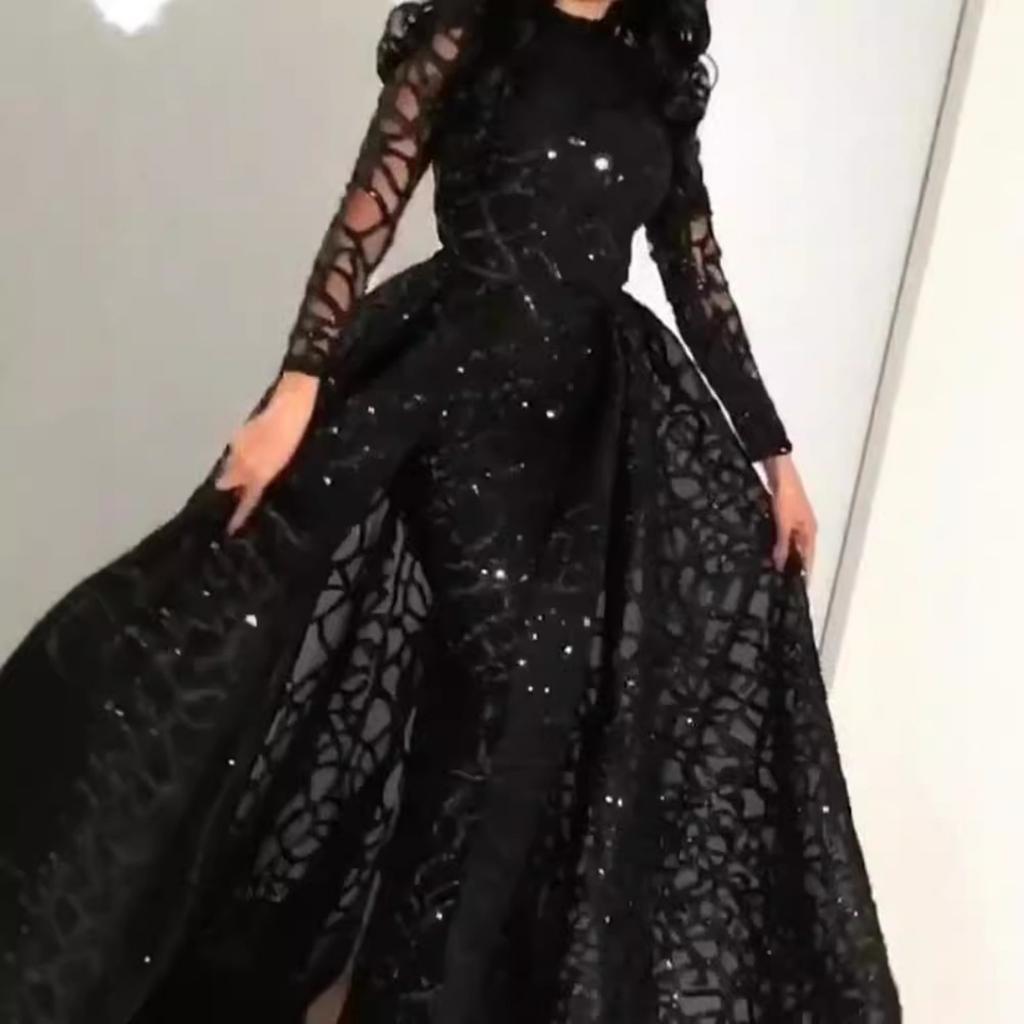 Spring Summer New European American Style Women's Long Sleeve Sequined Big Hem Evening Gown Formal Dress