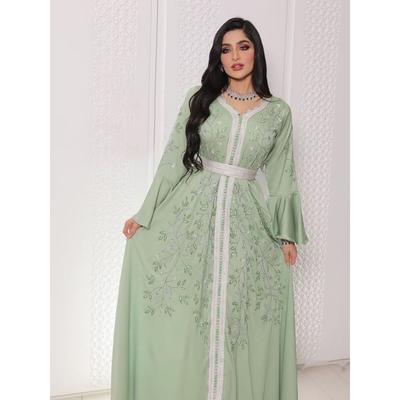 Mulheres Elegantes Decote Em V Mangas Compridas Strass Kaftan Oriente Médio Noiva Damas De Honra Vestido Longo Casamento Lindos Vestidos De Festa Maxi Vestidos De Baile