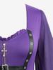 Rosegal Plus Size Cross Zipper PU Strap Buckle Chiffon Textured Flare Sleeves Ruffles A Line Dress