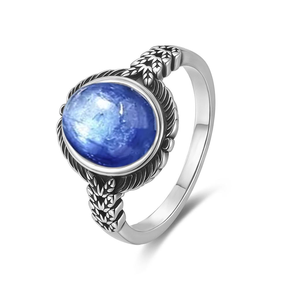 Vintage S Sterling Silver Natural Moonstone Ring Oval 8*10MM Simple Black Twists Ring Party Gifts Fine Jewelry For Women Men