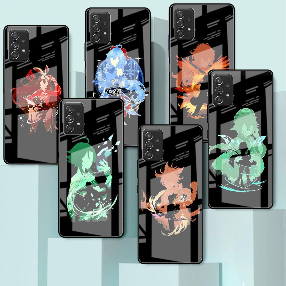 

Glass Case For Samsung Galaxy A52 A71 A50 A51 A70 A21s A31 A72 A10 A12 A30 A22 5G Phone Cover Anime Genshin Impact