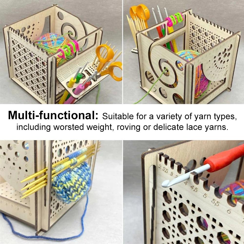 All-in-One Wooden Yarn Bowl Knitting Yarn Bowl Storage Crocheting Accessories Large Knitting Bowl with Holes Crochet Bowl Holder