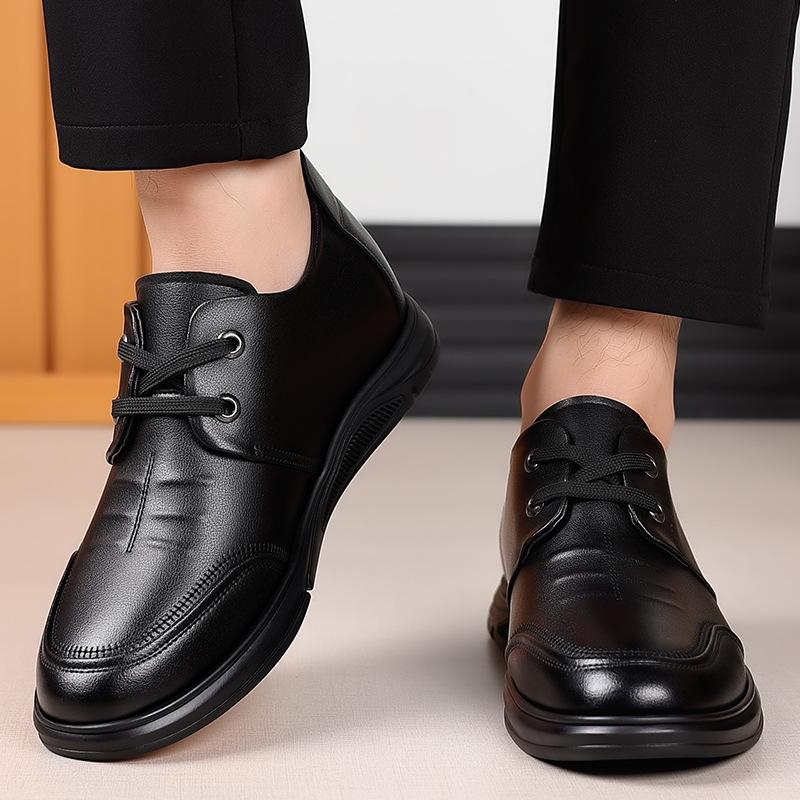 2024 Autumn New Men's Business Lace-up Leather Shoes Men's Soft-soled Soft-faced Casual Single Shoes Middle-aged Dad Shoes 7706
