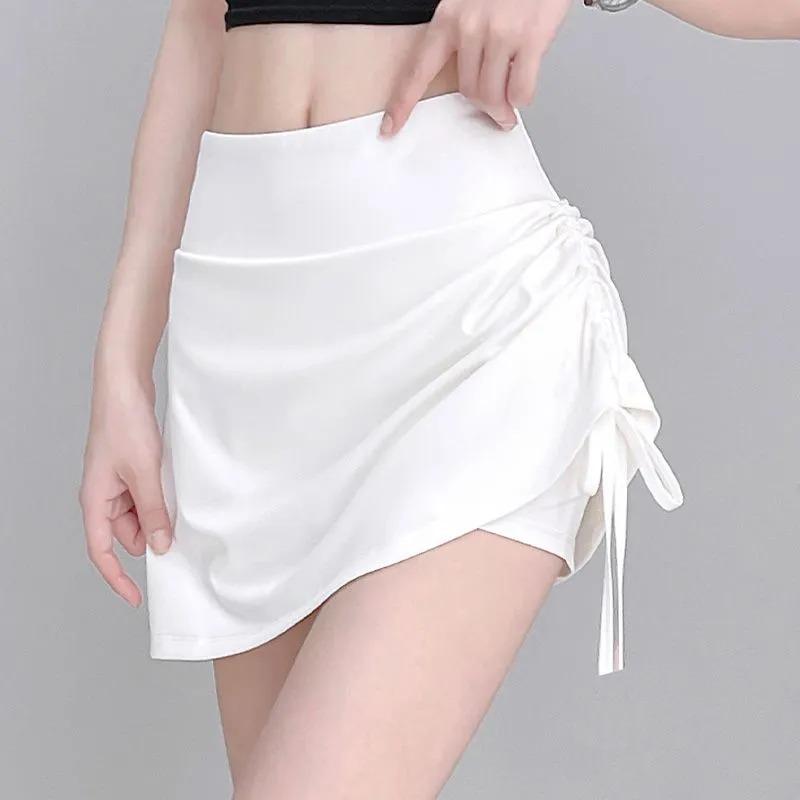 Women's High Waist Drawstring Skort Casual Ruched Mini Skirt with Built-in Shorts