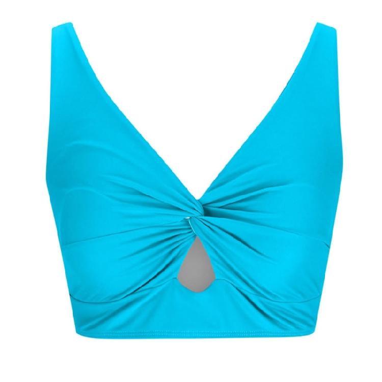 

Stylish Swim Top Seasonal Water Sports Wear Single Tone Short Top Twist Front Feature Breathable Fabric for Women L озеро синього кольору