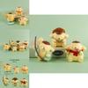 Charming Yellow Pudding Dog Pvc Figurine Set Perfect For Desk Decoration