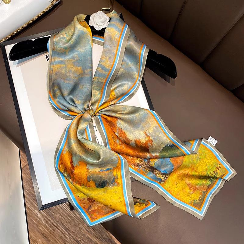 Natural Real Silk Scarf Women Bandana Scarves Wrap Kerchief Mulberry Spring Fashion Luxury High Quality Hijab 14*145Cm