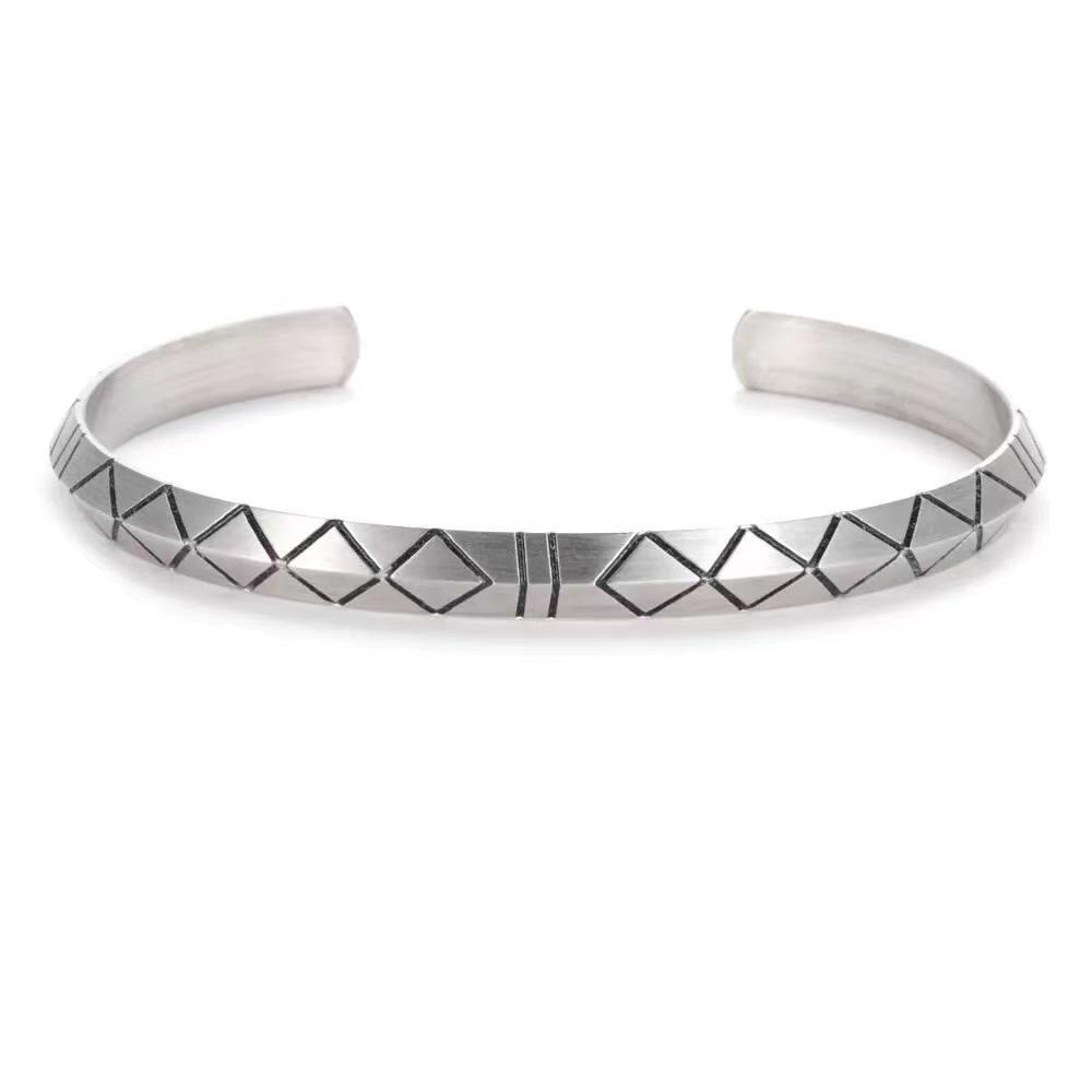 2023 Retro Men's Geometric Woven Cable Open Bangle in Silver-Plated Copper