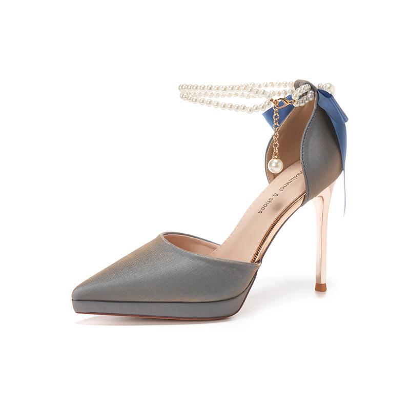 Hot Selling Slimming Shoes Heels Shallow Mouth Sandals Ladies Pointed Pumps Hollow 2025 All-Match Comfortable African Bow Toe