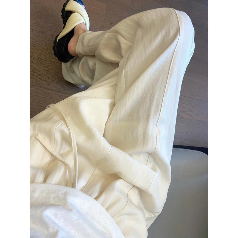 

Женские брюки с высокой посадкой из тенселя с широкими штанинами - Облегающий крой, Повседневный корейский стиль, Длина девять восьмых для лета S кремовый/белый