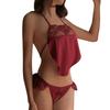 Breathable Nightwear Fashion Women 'S Sexy Lingerie Set Sexy Bib Open Crotch Thong Underwear Female Halter Lace Up Sets Solid Nightwear