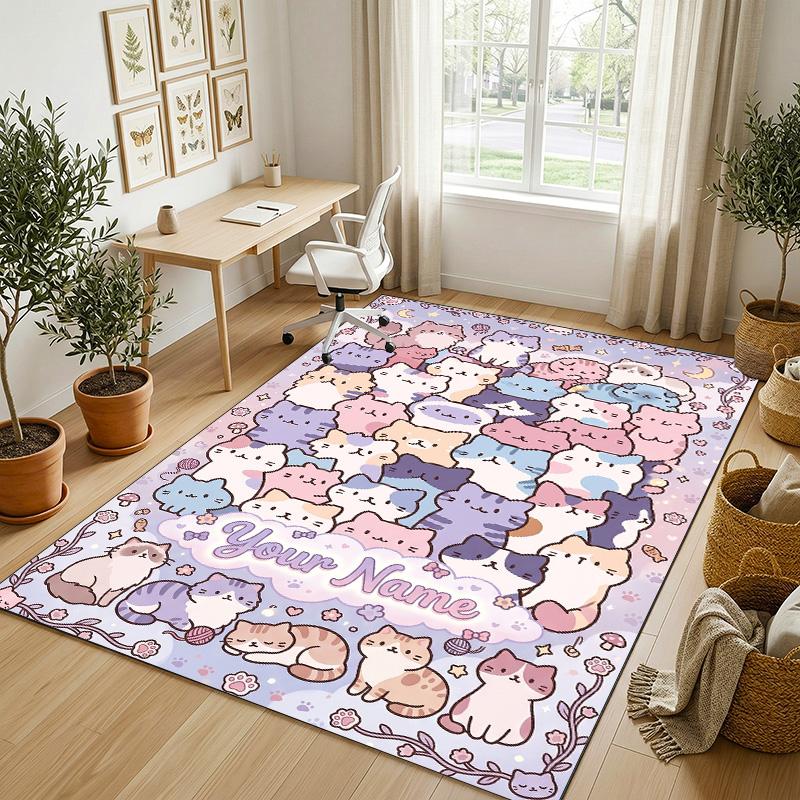 Covor din catifea de cristal cu tematică de pisici, personalizat cu nume text, covoraș moale pentru podea, decor pentru casă