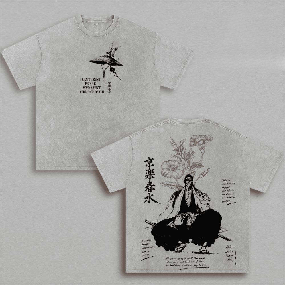 Manga T-shirt Summer Casual Short Sleeve Oversized Tee Clothes Men Clothing Vintage Washed Cotton T Shirt