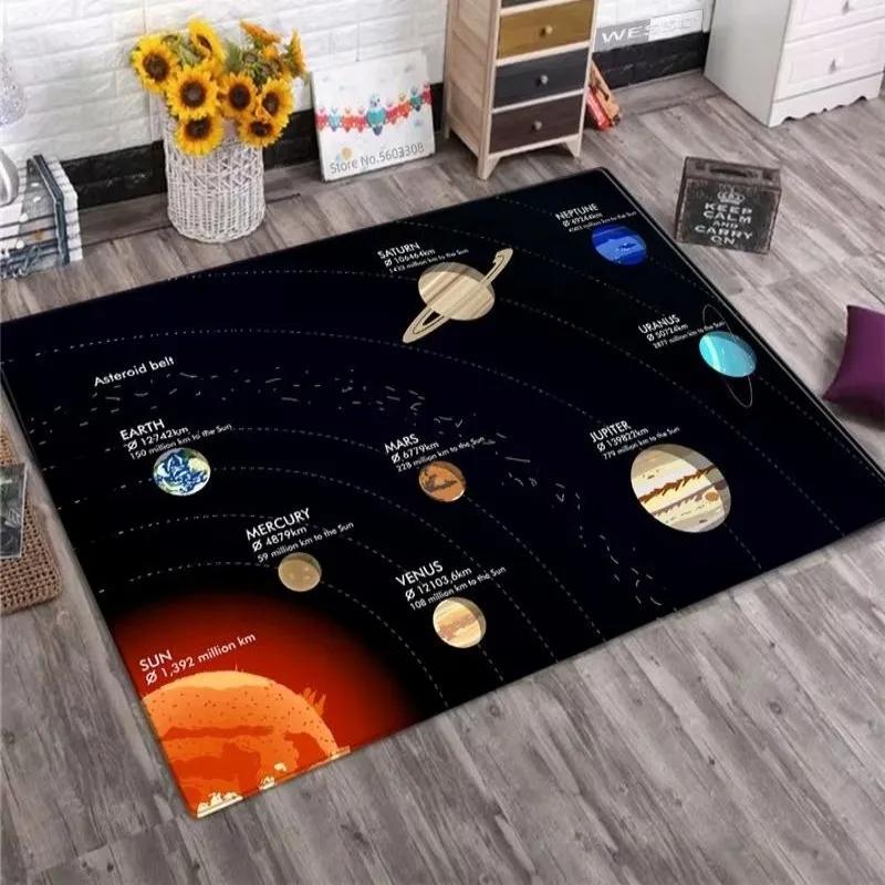 Solar System Rug – Planet Galaxy Design for Living Room & Kids Bedroom | Non-Slip Space Floor Mat Home Decor Carpet Starry Sky