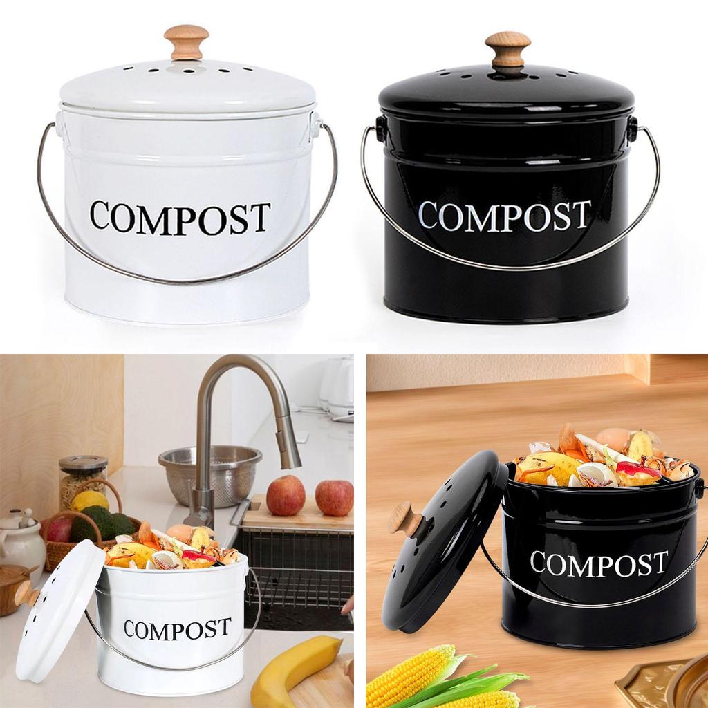Kitchen Compost Bin Farmhouse Indoor for Waste Recycling Easy Clean Innovative Trash Dustbin Wastebasket Countertop Composter