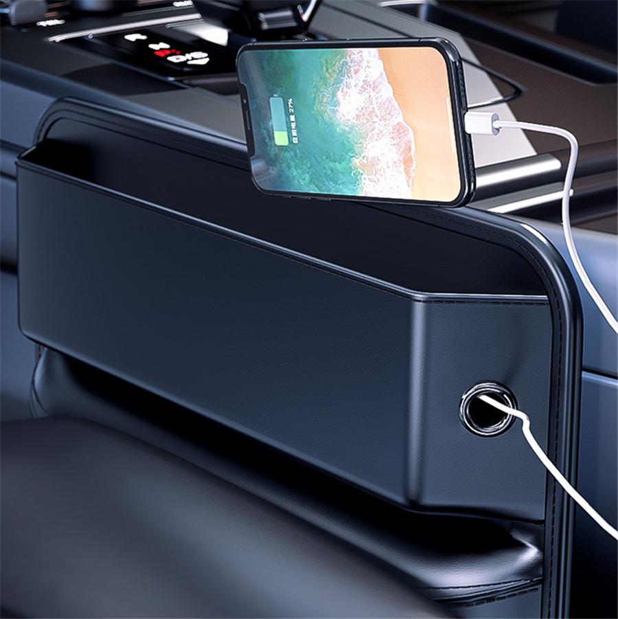 Black PU Leather Car Console Side Seat Filler Organizer Front Seat Gap Organizer
