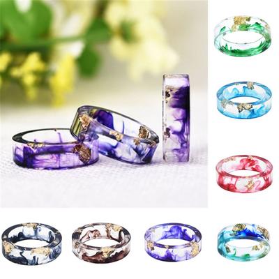 Unisex bunte Tinte Goldfolie transparent Harz Ring Party Schmuck Geschenk