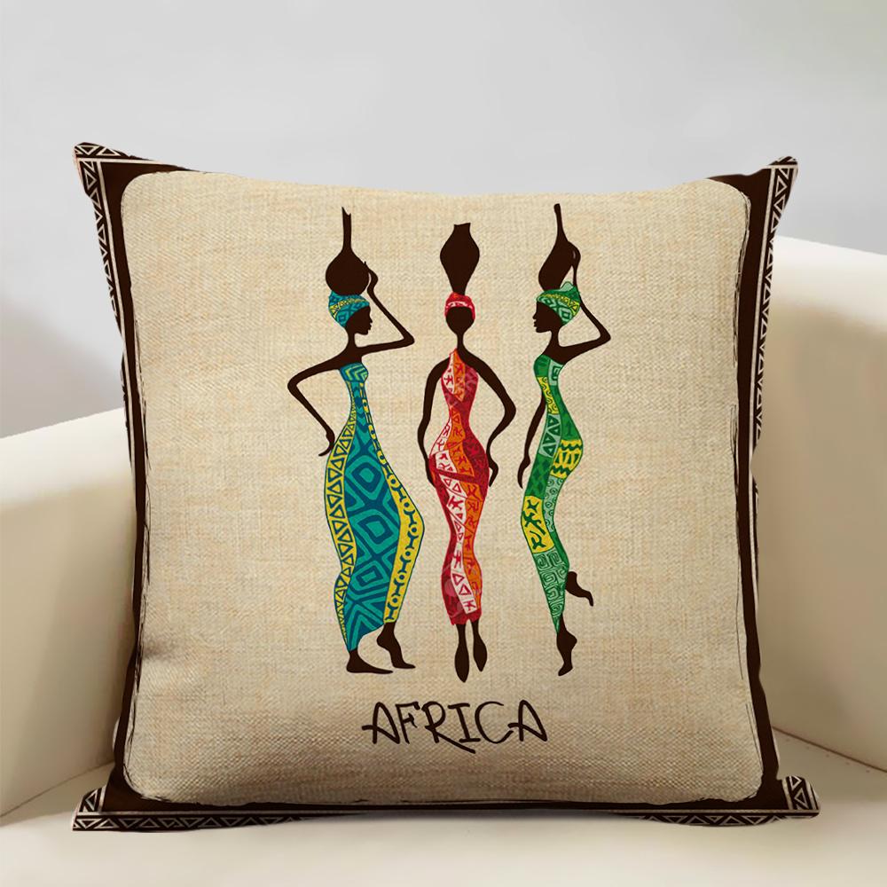 African Oil Painting Cushion Cover Dancing Girl Art Painting Sofa Decorative Pillowcase Home Living Room Pillow Cover 45x45cm