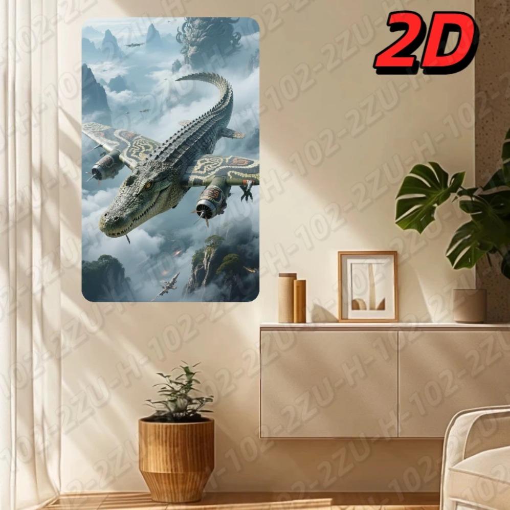 Retro Steampunk Metal Crocodile Airplane Wall Art Decor Futuristic Wall Sculpture 20x30cm