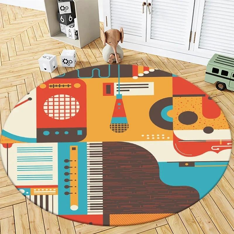 Music Studio Round Carpet Drum Set Bedroom Door Mats Rock Hip Hop Musical Living Room Decoration Gift Area Rug Home Floor Mat