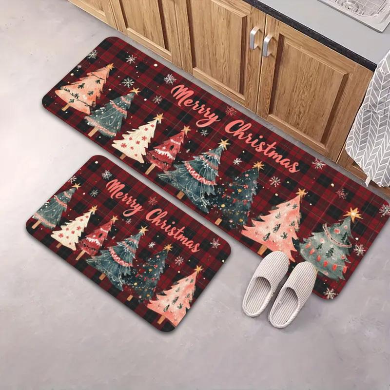Xmas Plaid Tree Bedroom Living Room Laundry Floor Mat Kitchen Runner Rug Entryway Area Rug New Year Holiday Home Decor Gift