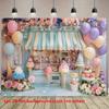 2D Ice Cream Shop Backdrop with Balloons and Flowers Photography Background