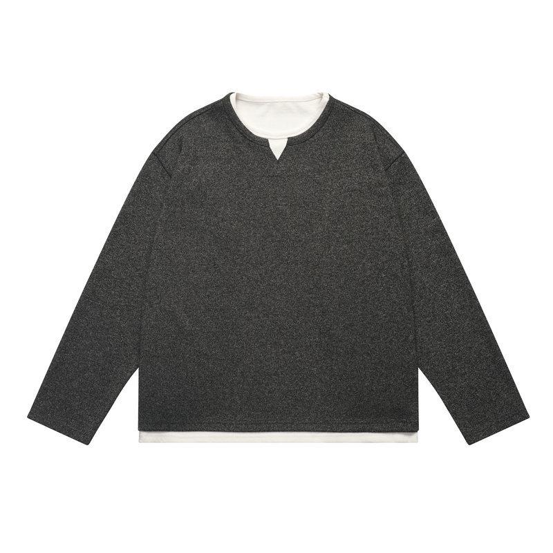 Men s American Retro V-Neck Hoodie: Fake Two-Piece Patchwork Pullover for Spring/Autumn L чёрный