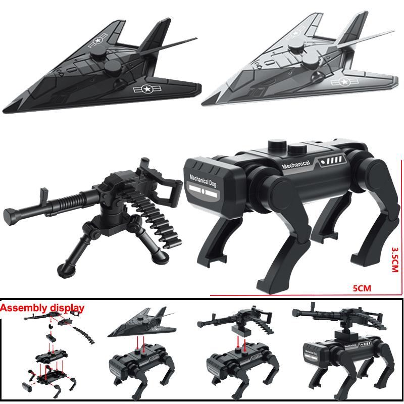 MOC Military Building Block Set Soldier Accessory Robot Dog Drone Weapon Box Pistol Gatling Gun Iron Fist Rocket Launcher Toy Gift Present