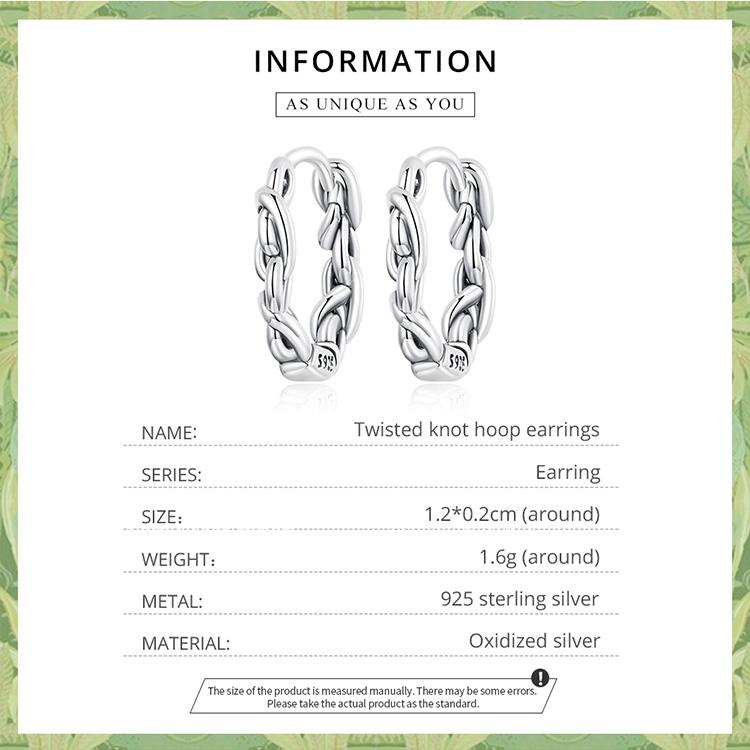 WOSTU Vintage 925 Sterling Silver Twisted Knot Hoop Earrings for Women Fine Jewelry Statement Silver Ear Buckles Gift