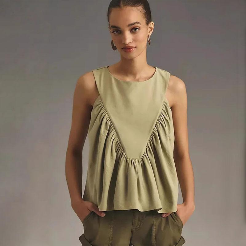 

Весна Новая Женская Мода Простой Универсальный Однотонный Плиссированный Жилет Без Рукавов L мятный зеленый