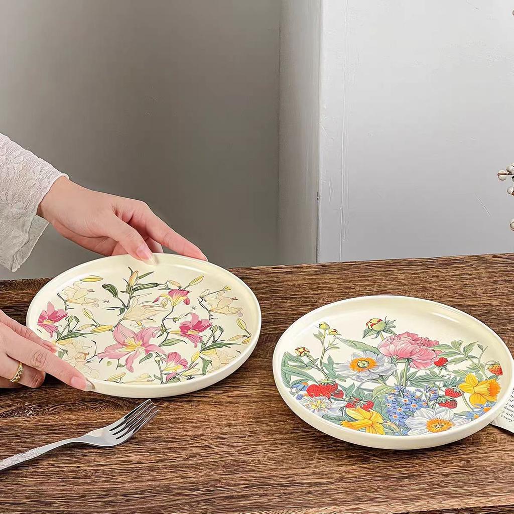Retro Kwiatowy Naszkliwny Ceramiczny Zastawa Stołowa Talerz Sałatkowy Talerz Głęboki Talerz Calowy Talerz na Warzywa Wysoki Zmysł Wysoka Wartość Gospodarstwo Domowe