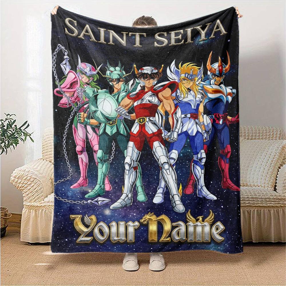 Name Custom Saint Seiya Print Flannel Blanket High Quality Warm Comfortable Cover for All Seasons Perfect for Gifts Home Decor