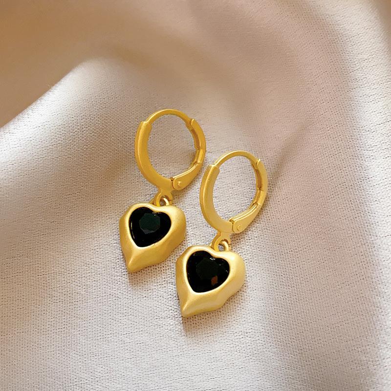 Silver Needle Retro Black Zircon Love Butterfly Earrings Sweet Cool Style Personality Earrings Light Luxury Premium Earrings