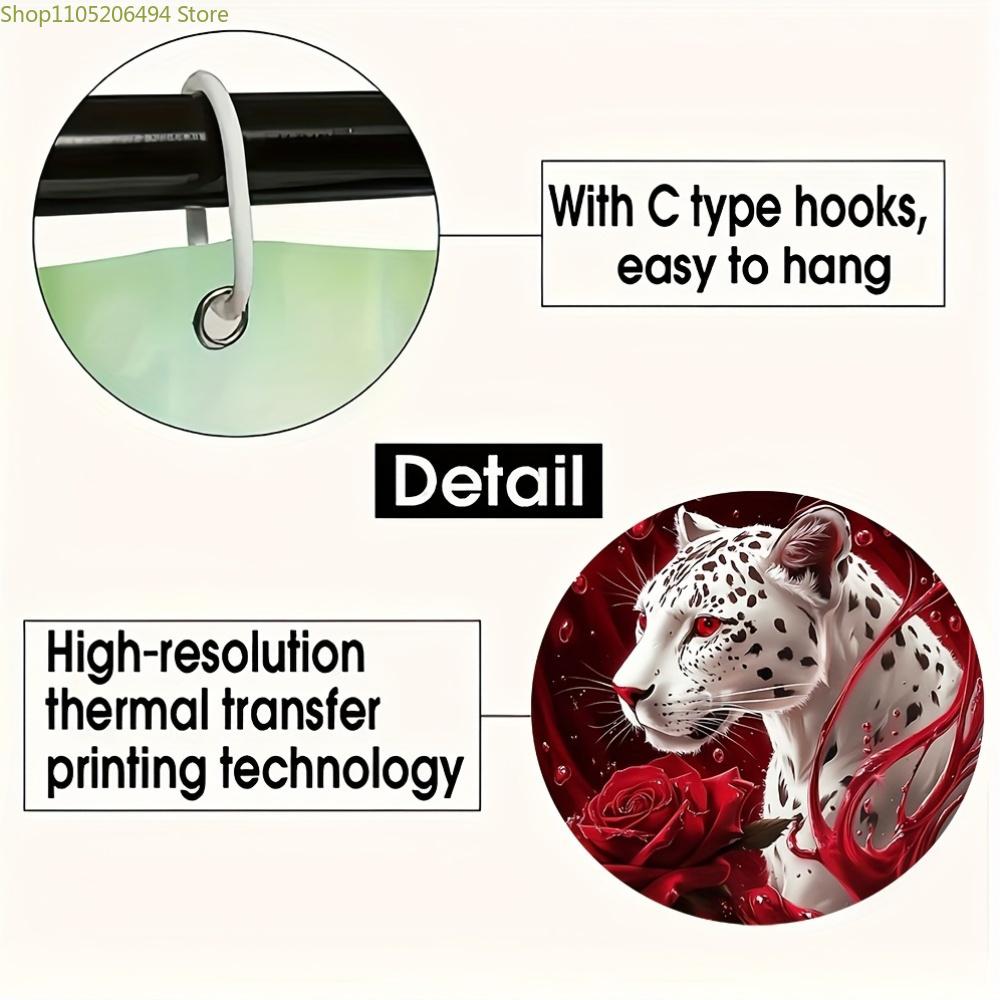 1/4 szt. Zestaw zasłon prysznicowych z różą i panterą, Zestaw dekoracyjny do łazienki zawiera zasłonę prysznicową, Antypoślizgowy dywanik podłogowy, Pokrycie na sedes