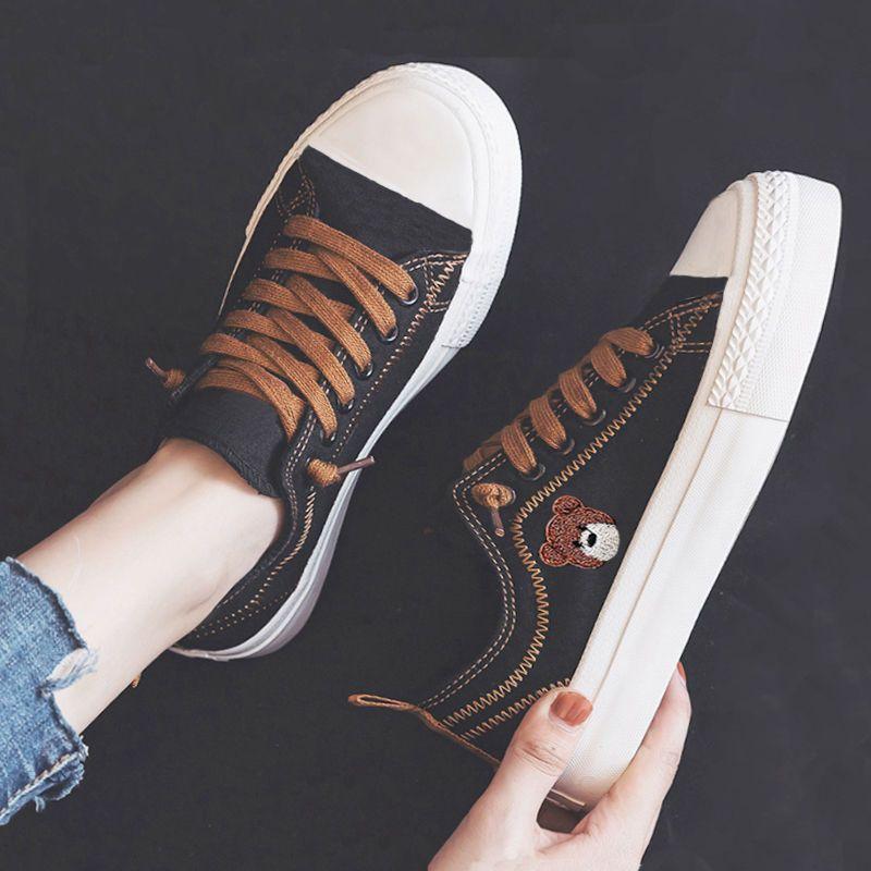 Scarpe di Tela Orso Scarpe Bianche Piccole da Donna Traspiranti Scarpe Studentesche Coreane Scarpe Casual da Skate Scarpe Piatti da Donna