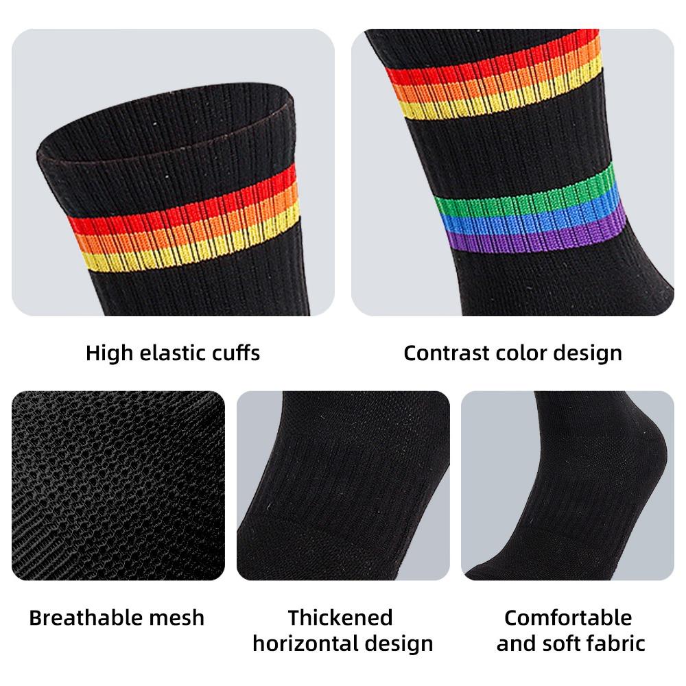 2PCS Rainbow Stripe Athletic Socks Cotton Cotton Tennis Socks Sports Running Socks Tennis